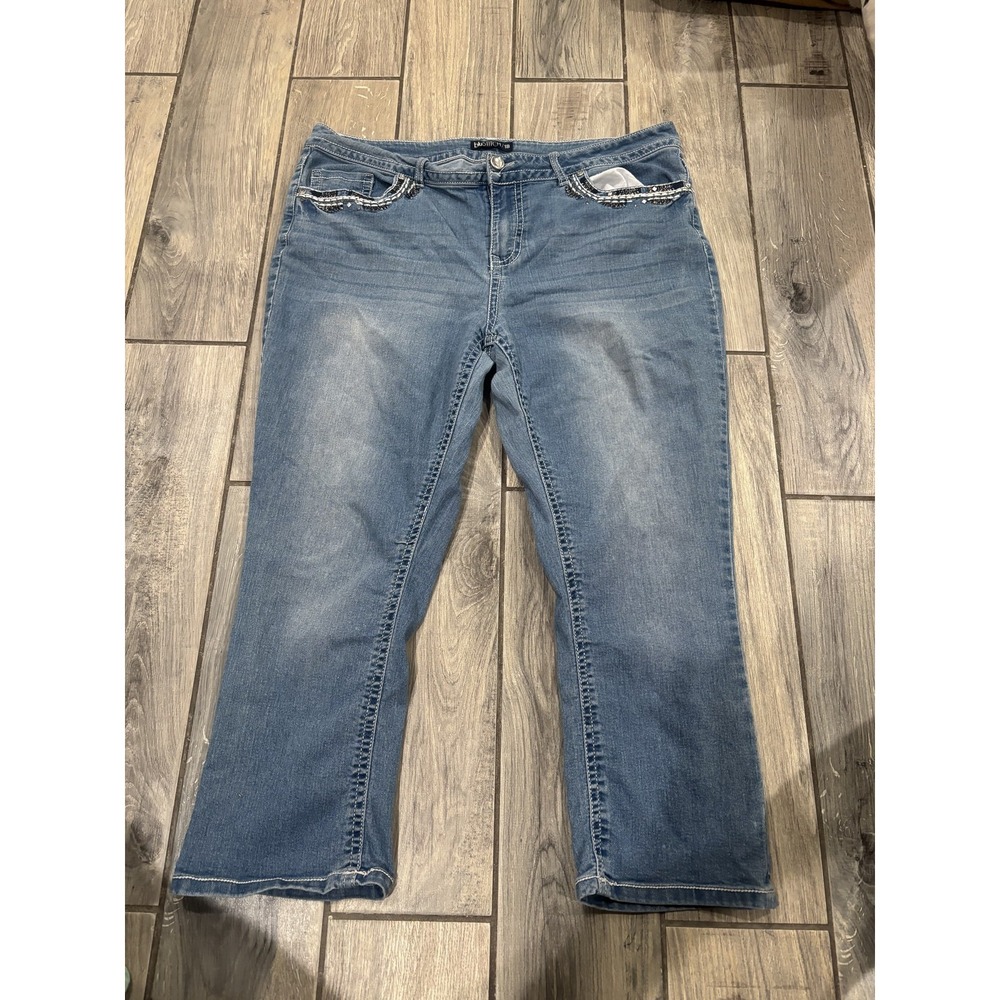 bluSTITCH Women's Size 18 Embellished Crop Jeans Denim Capris Blue Stretch